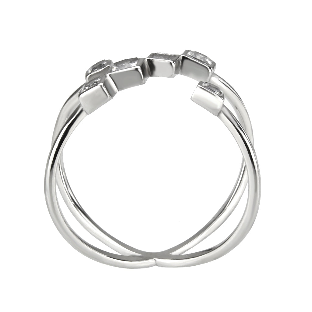 MATK3730 High polished Stainless Steel Ring with AAA Grade CZ in Clear