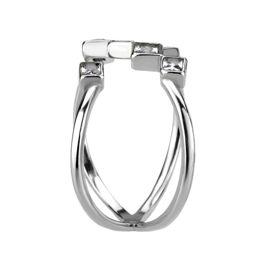 MATK3730 High polished Stainless Steel Ring with AAA Grade CZ in Clear