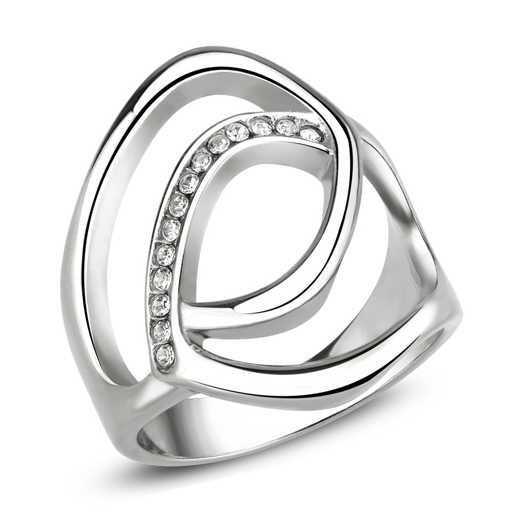 MATK3731 High polished Stainless Steel Ring with Top Grade Crystal in Clear