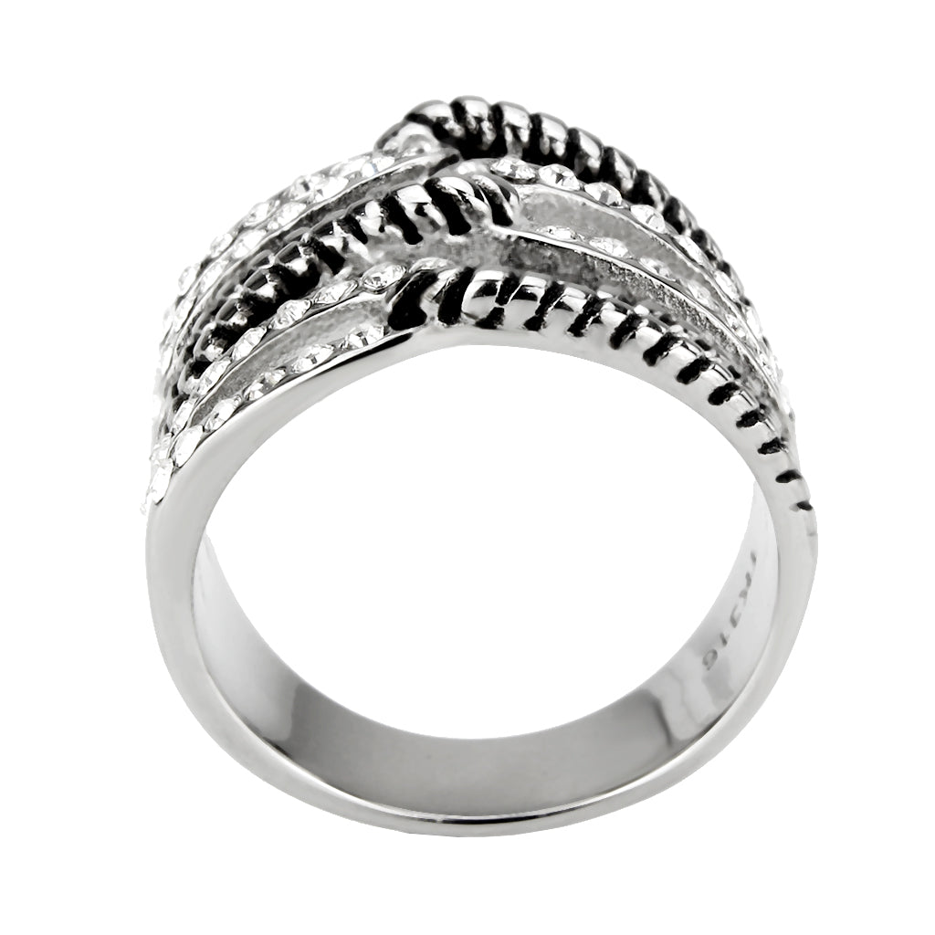 MATK3733 High polished Stainless Steel Ring with Top Grade Crystal in Clear