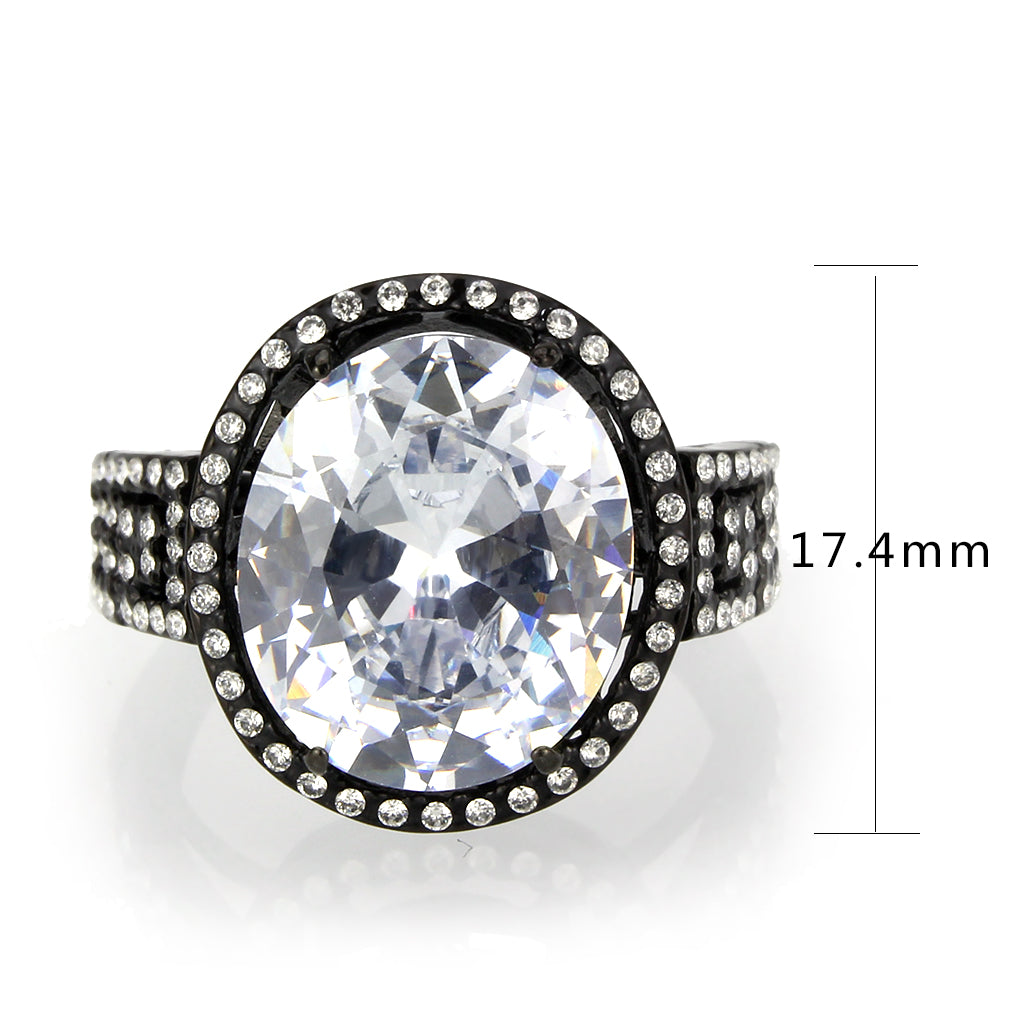 MATK3735 IP Black Stainless Steel Ring with AAA Grade CZ in Clear
