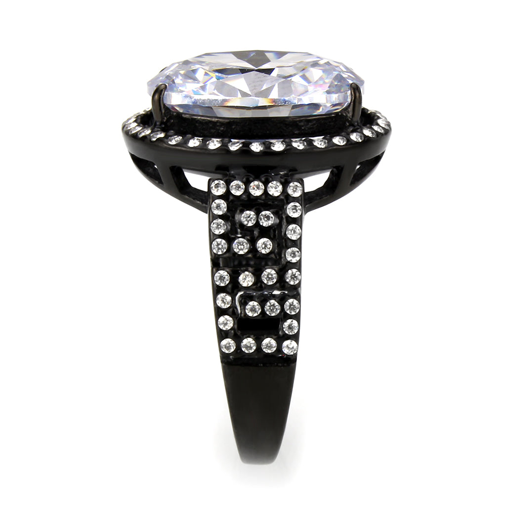 MATK3735 IP Black Stainless Steel Ring with AAA Grade CZ in Clear