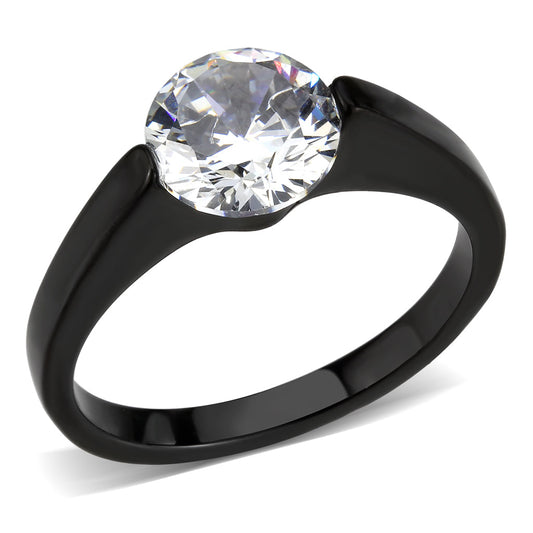 MATK3737 - IP Black Stainless Steel Ring with AAA Grade CZ in Clear