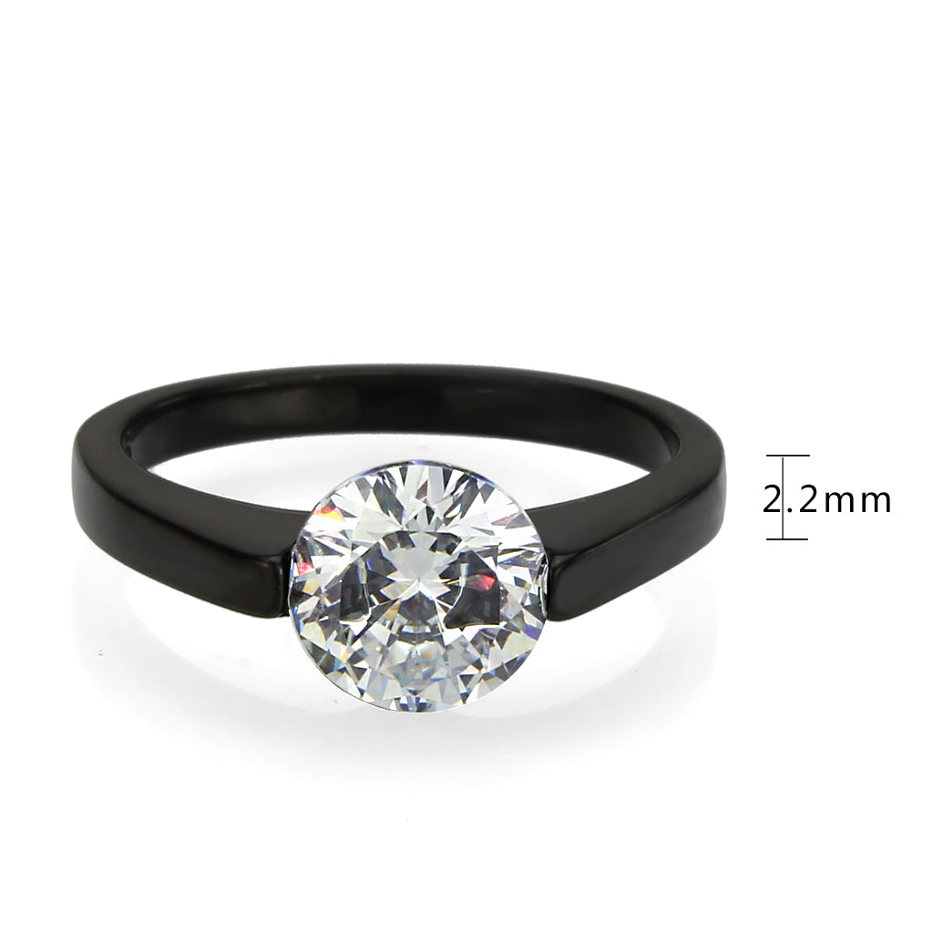 MATK3737 - IP Black Stainless Steel Ring with AAA Grade CZ in Clear