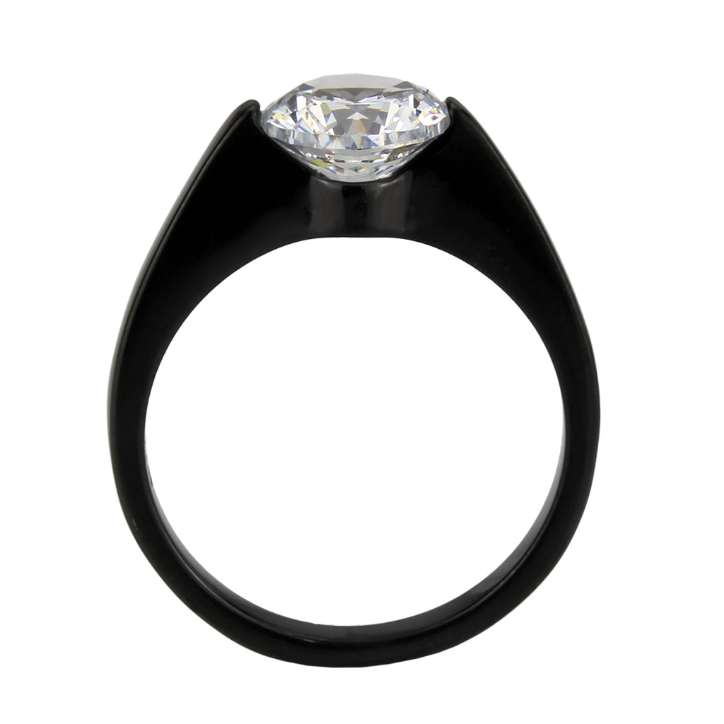 MATK3737 - IP Black Stainless Steel Ring with AAA Grade CZ in Clear