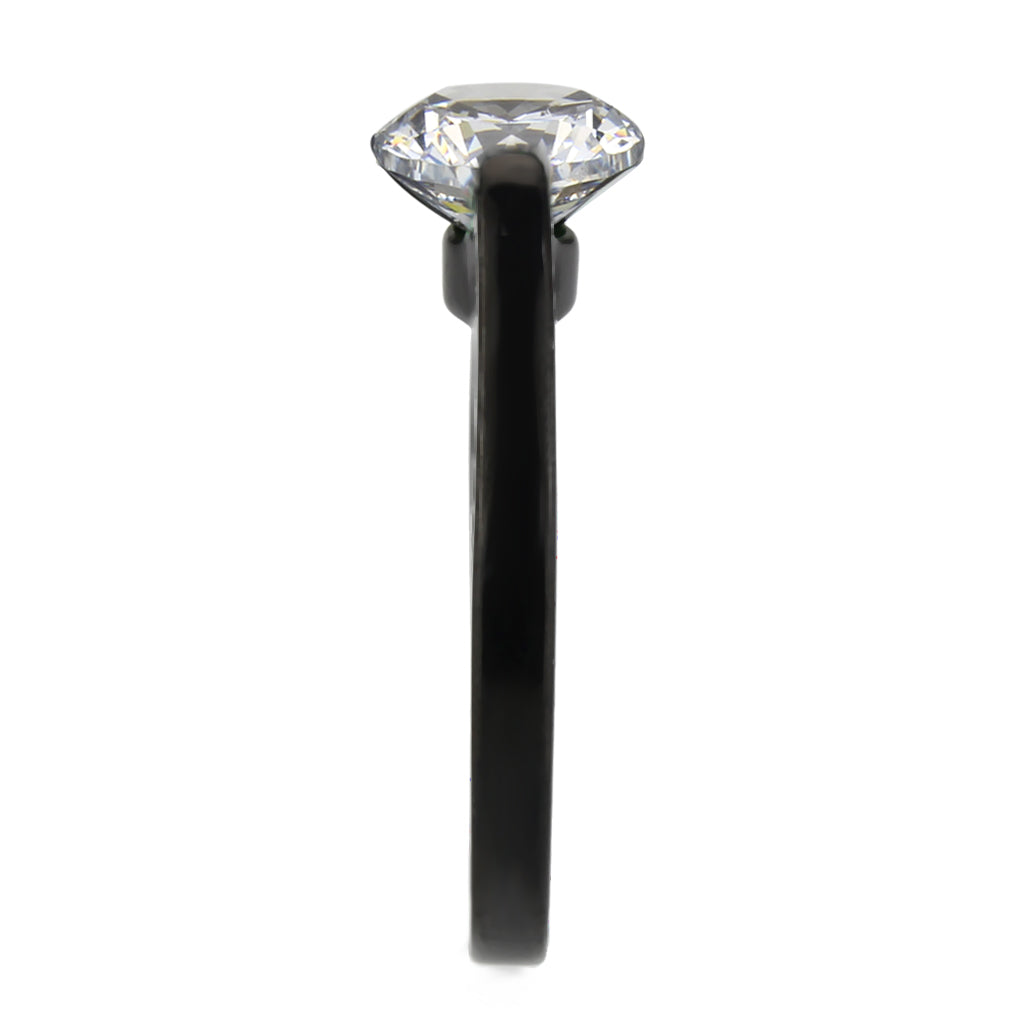 MATK3737 - IP Black Stainless Steel Ring with AAA Grade CZ in Clear