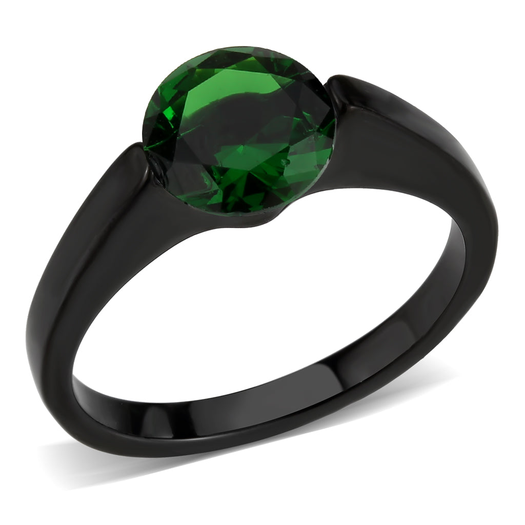 MATK3738 IP Black Stainless Steel Ring with Synthetic in Emerald