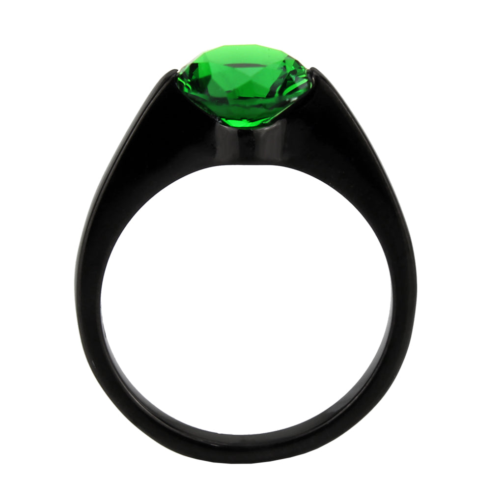 MATK3738 IP Black Stainless Steel Ring with Synthetic in Emerald