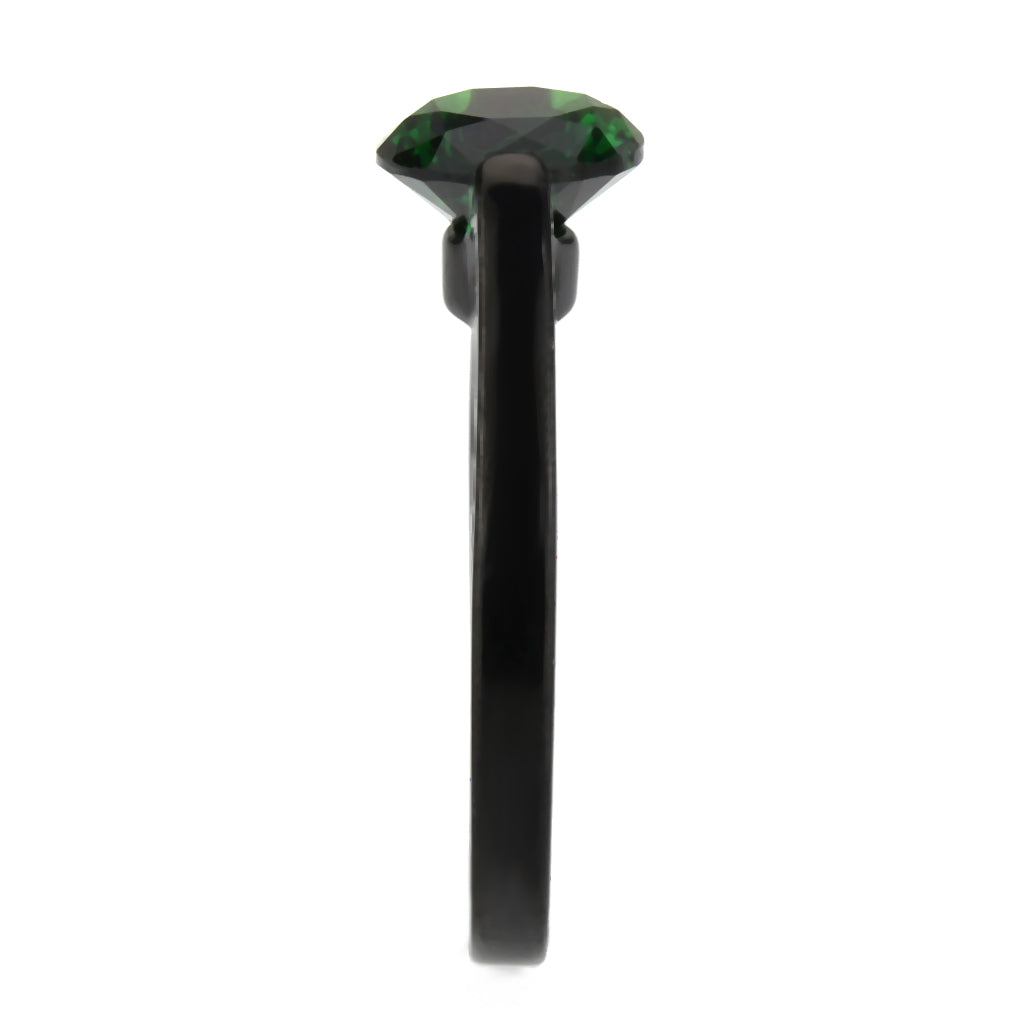 MATK3738 IP Black Stainless Steel Ring with Synthetic in Emerald