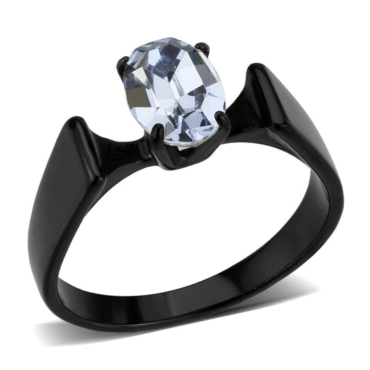 MATK3740 IP Black Stainless Steel Ring with Top Grade Crystal in Aquamarine