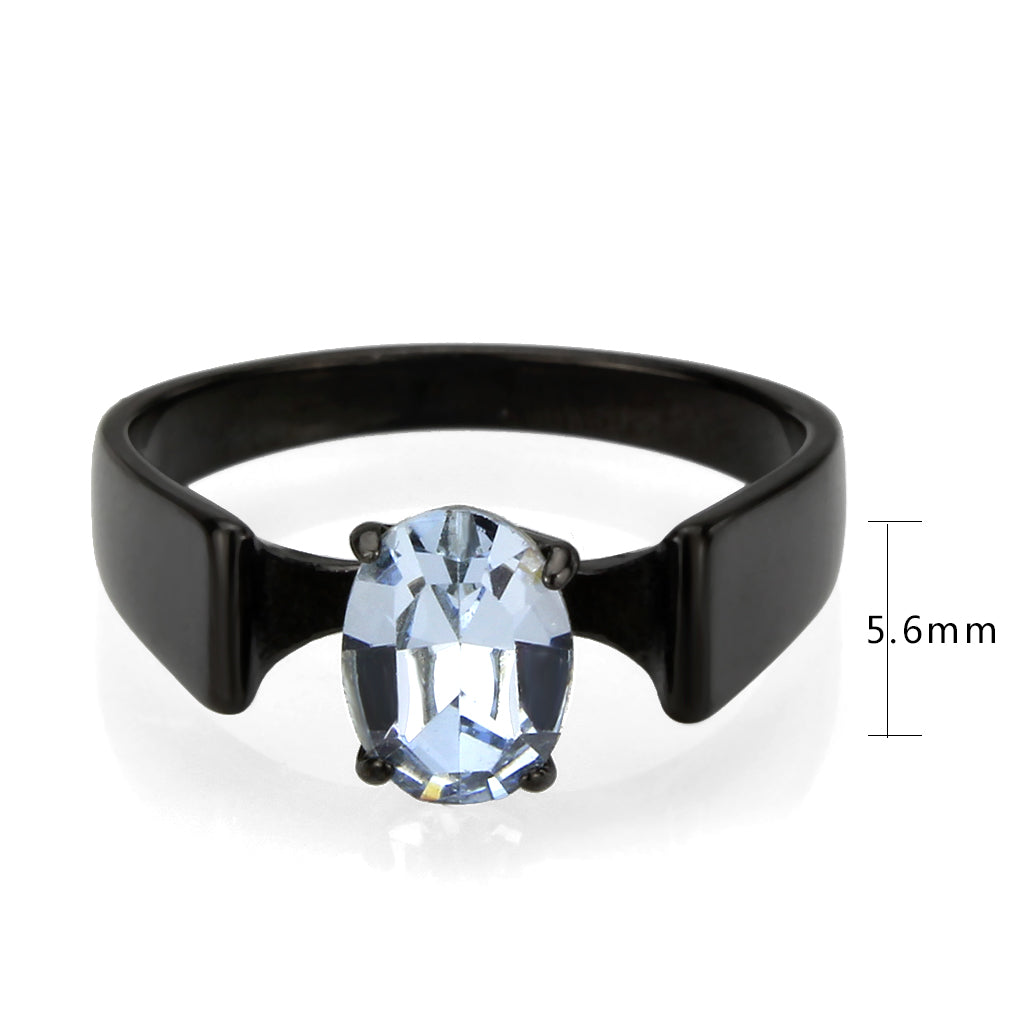 MATK3740 IP Black Stainless Steel Ring with Top Grade Crystal in Aquamarine