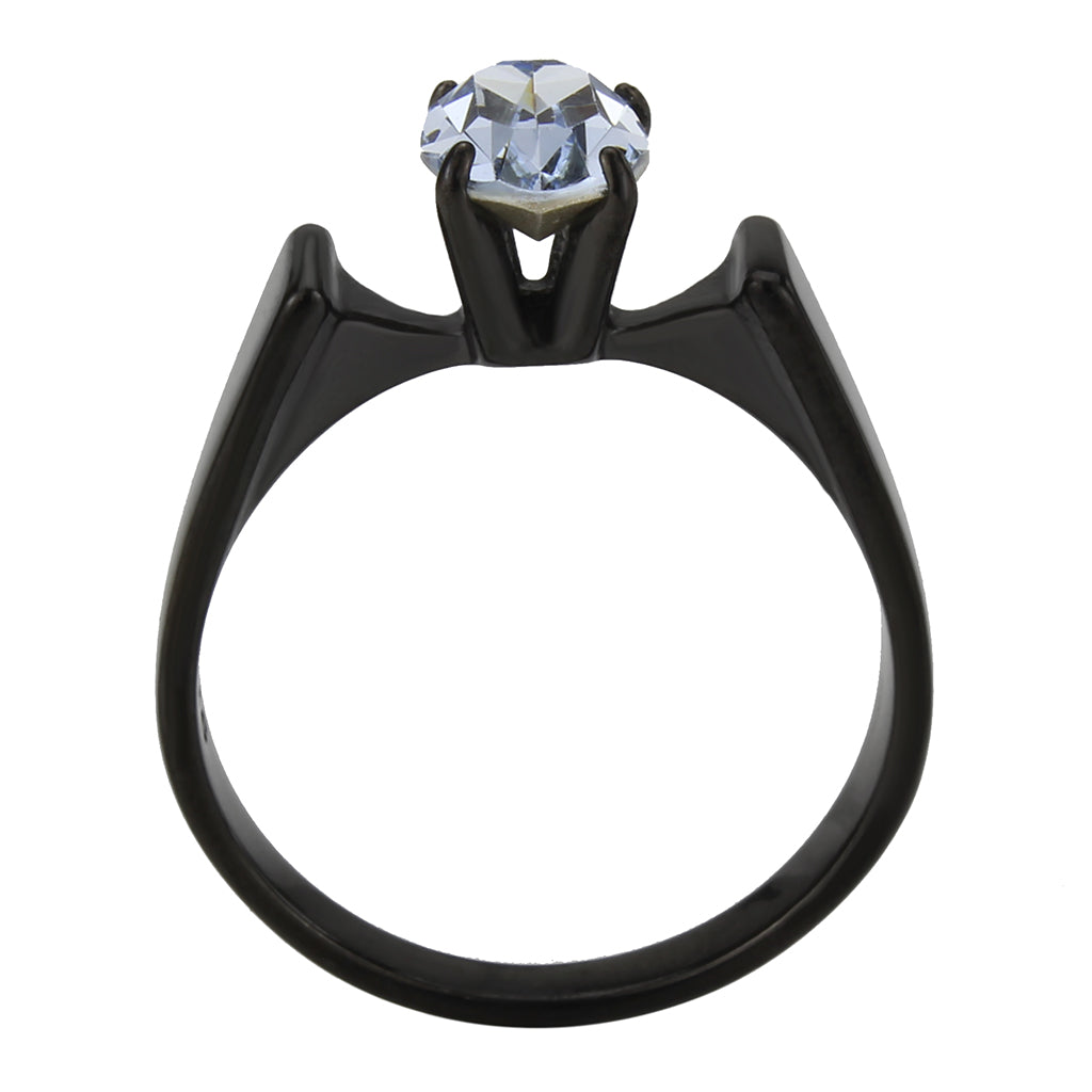 MATK3740 IP Black Stainless Steel Ring with Top Grade Crystal in Aquamarine