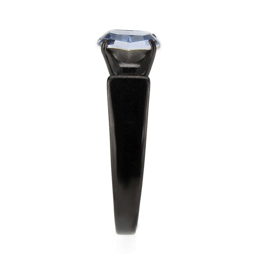 MATK3740 IP Black Stainless Steel Ring with Top Grade Crystal in Aquamarine
