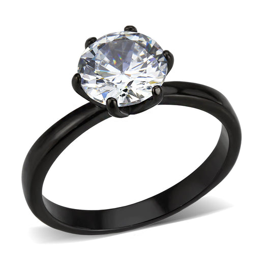 MATK3741 IP Black Stainless Steel Ring with AAA Grade CZ in Clear