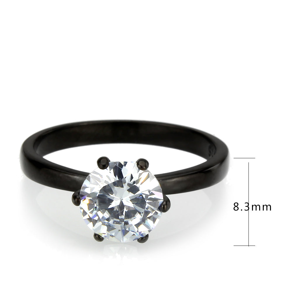 MATK3741 IP Black Stainless Steel Ring with AAA Grade CZ in Clear