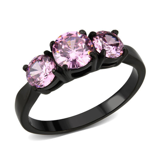 MATK3742 - IP Black Stainless Steel Ring with AAA Grade CZ in Rose