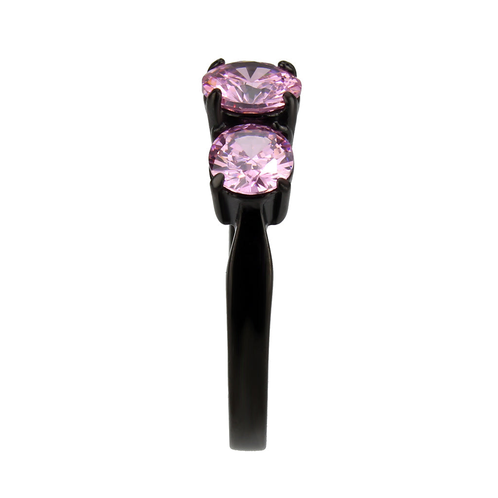 MATK3742 - IP Black Stainless Steel Ring with AAA Grade CZ in Rose