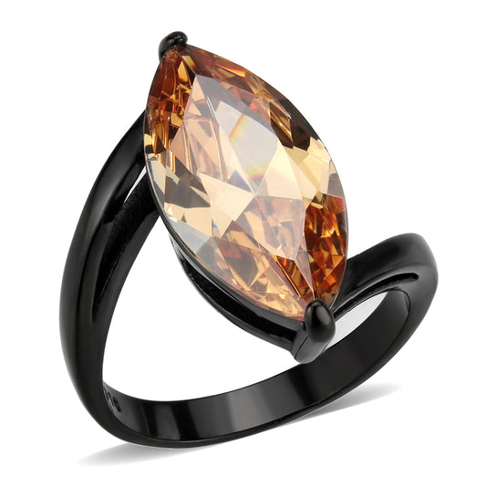 MATK3745 IP Black Stainless Steel Ring with AAA Grade CZ in Champagne