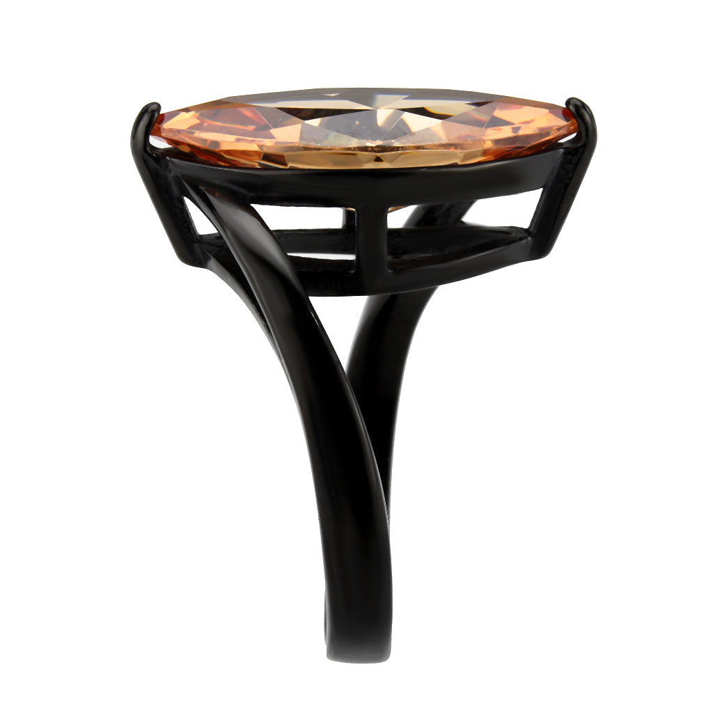 MATK3745 IP Black Stainless Steel Ring with AAA Grade CZ in Champagne