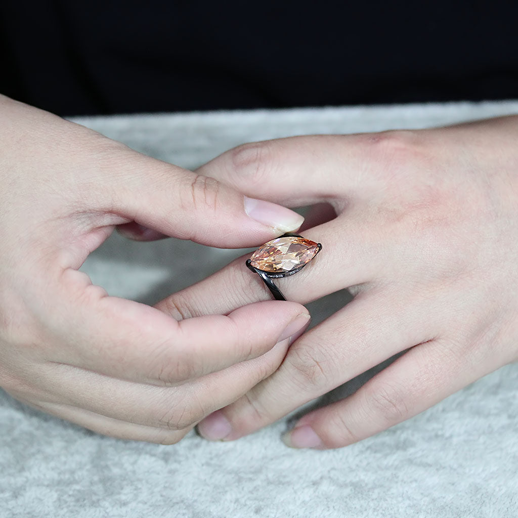 MATK3745 IP Black Stainless Steel Ring with AAA Grade CZ in Champagne