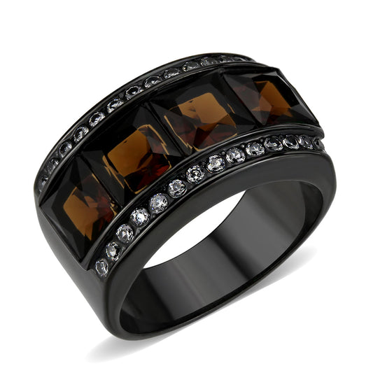 MATK3746 IP Black Stainless Steel Ring with Synthetic in Brown