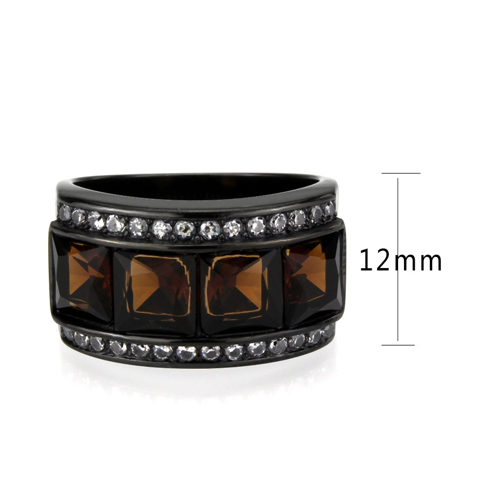 MATK3746 IP Black Stainless Steel Ring with Synthetic in Brown