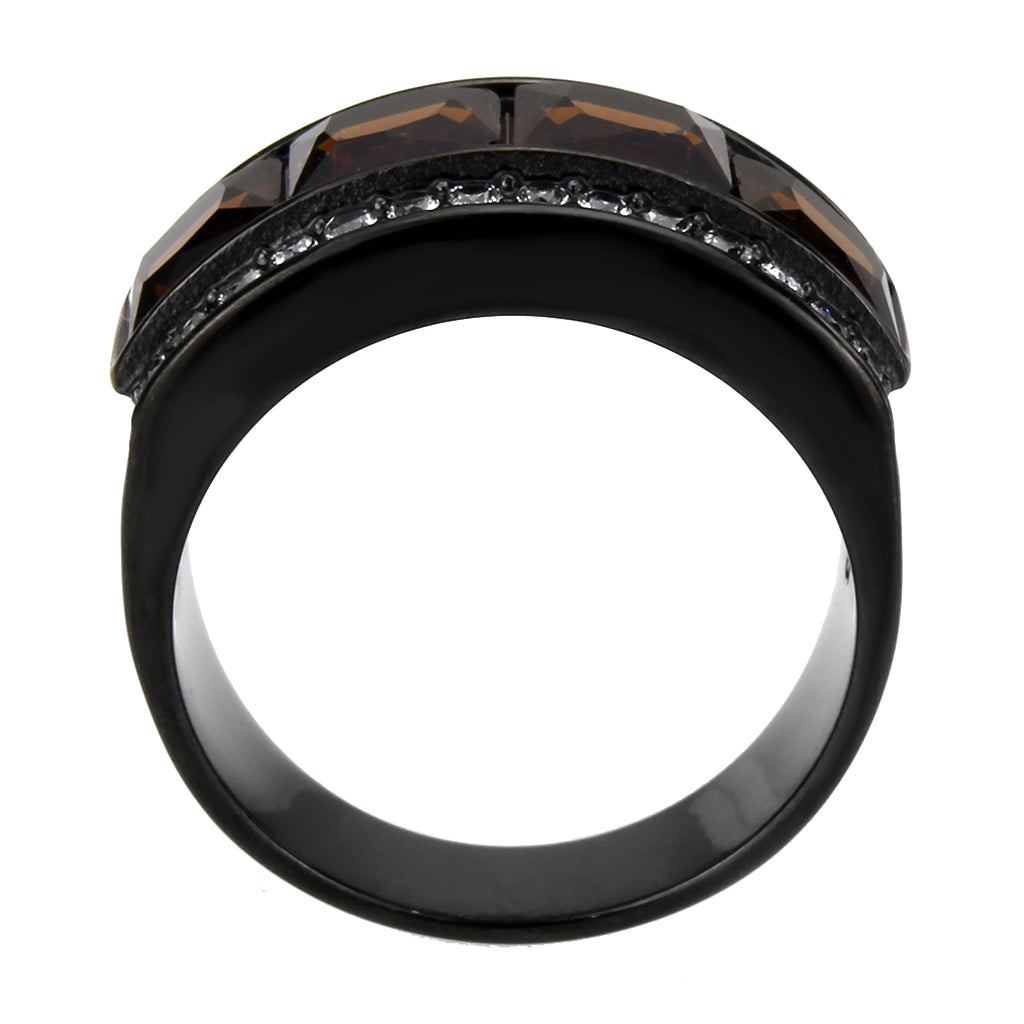 MATK3746 IP Black Stainless Steel Ring with Synthetic in Brown