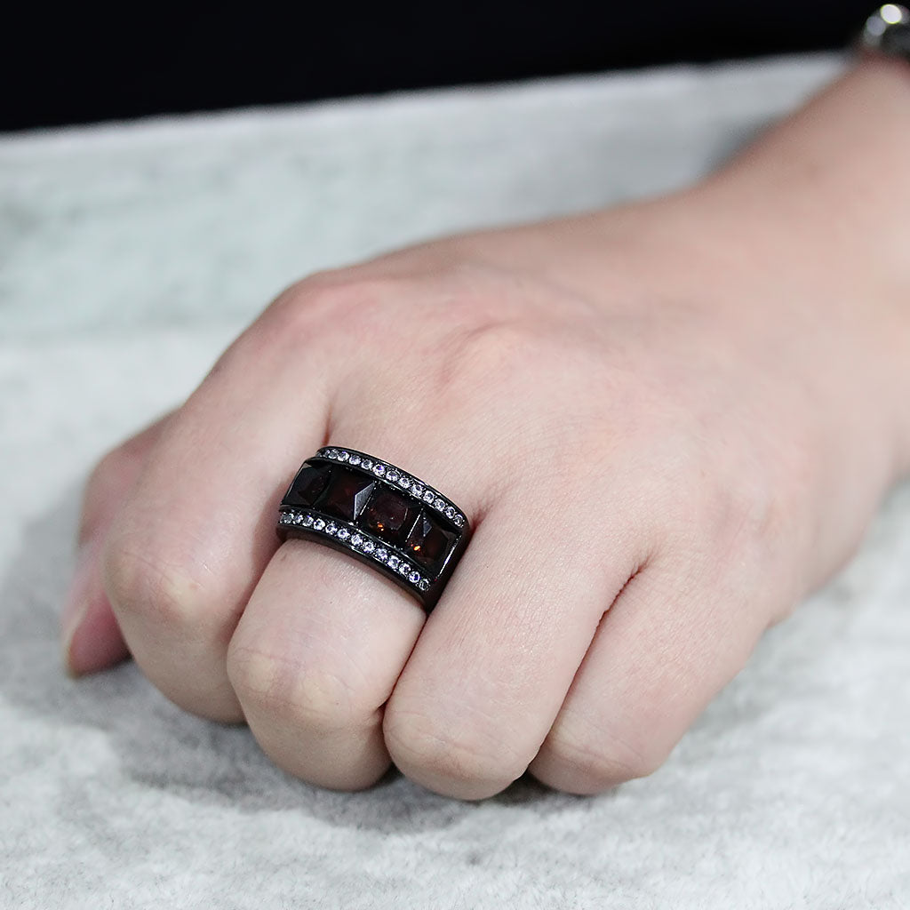 MATK3746 IP Black Stainless Steel Ring with Synthetic in Brown