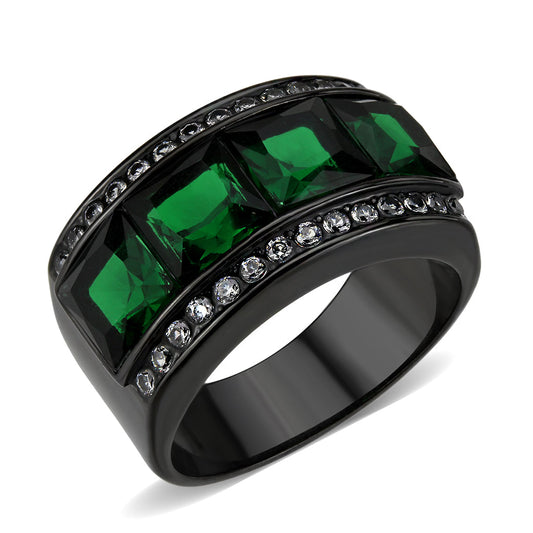 MATK3747 IP Black Stainless Steel Ring with Synthetic in Emerald