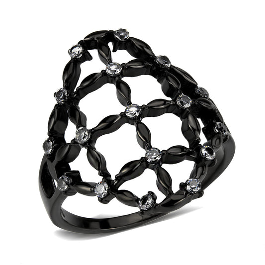 MATK3749 IP Black Stainless Steel Ring with AAA Grade CZ in Clear