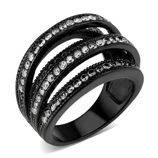 MATK3752 IP Black Stainless Steel Ring with AAA Grade CZ in Clear