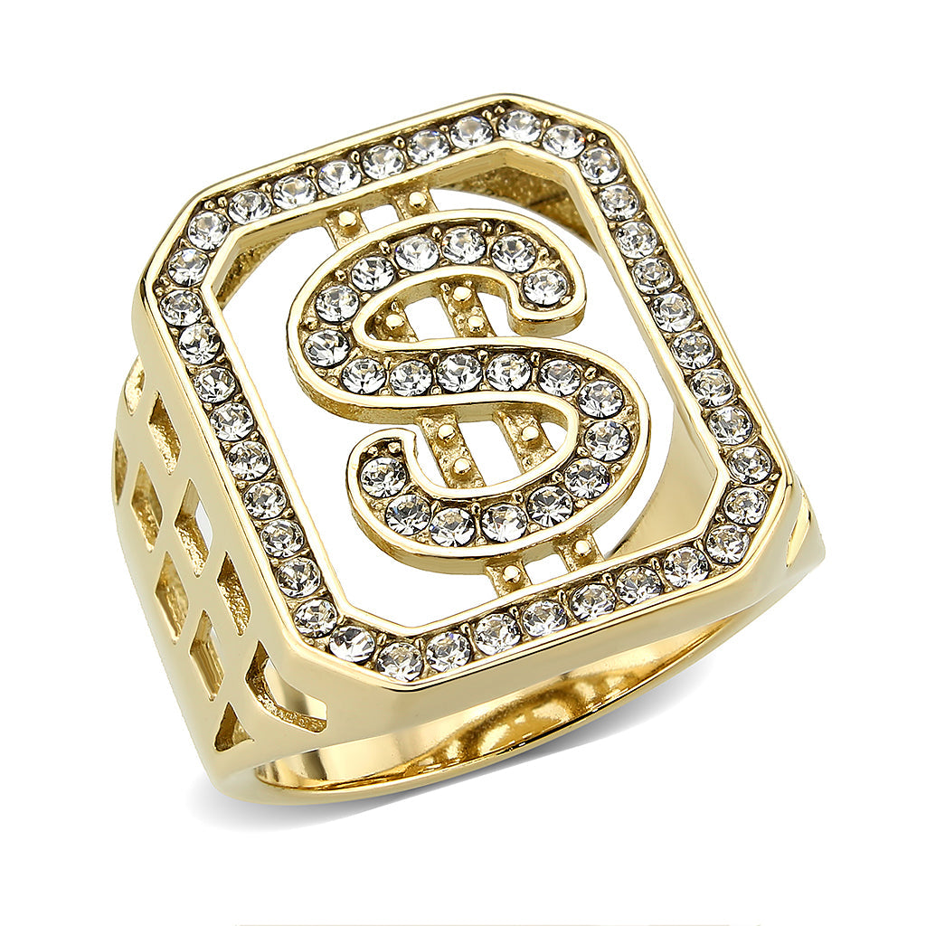 MATK3757 - IP Gold(Ion Plating) Stainless Steel Ring with Top Grade Crystal in Clear