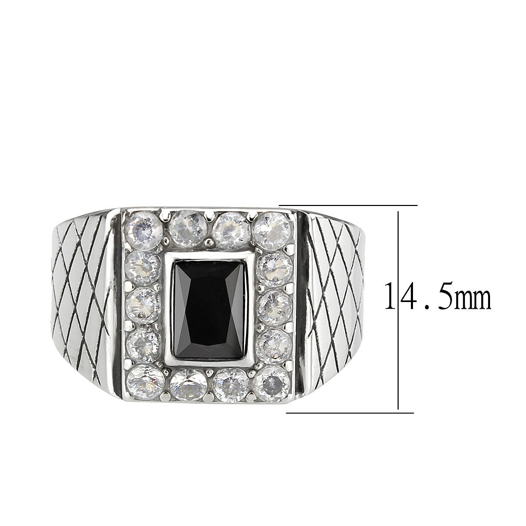 MATK3761 - High polished (no plating) Stainless Steel Ring with AAA Grade CZ in Jet
