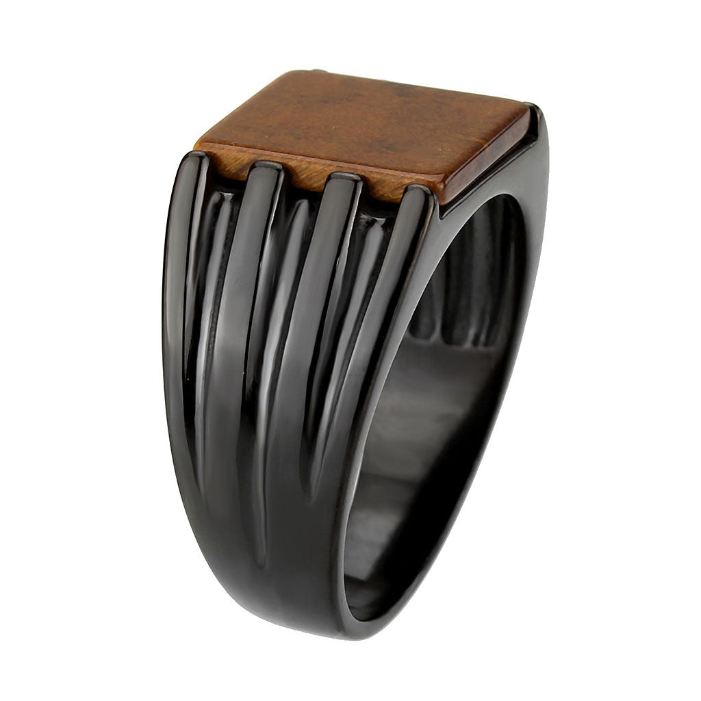 MATK3766 - IP Black (Ion Plating) Stainless Steel Ring with Semi-Precious in Topaz