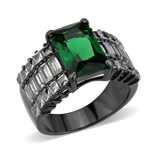 MATK3774 - IP Black (Ion Plating) Stainless Steel Ring with Synthetic in Emerald