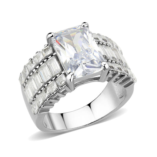 MATK3775 - High polished (no plating) Stainless Steel Ring with AAA Grade CZ in Clear