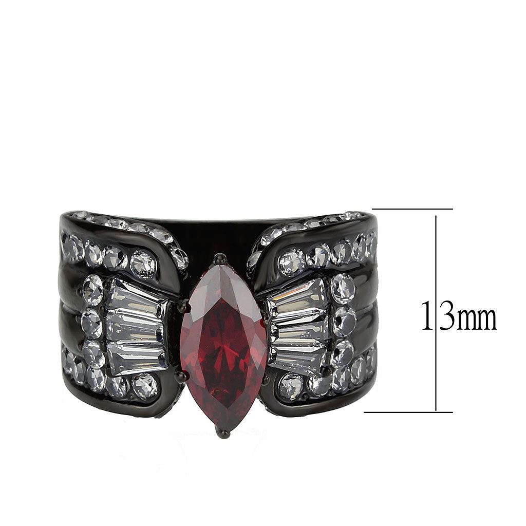 MATK3776 - IP Black (Ion Plating) Stainless Steel Ring with AAA Grade CZ in Garnet