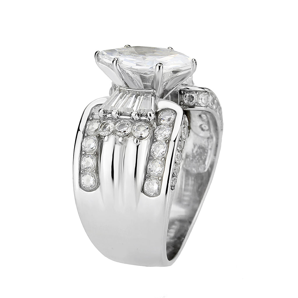 MATK3777 - High polished (no plating) Stainless Steel Ring with AAA Grade CZ in Clear