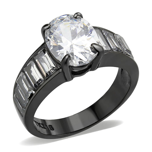 MATK3778 - IP Black (Ion Plating) Stainless Steel Ring with AAA Grade CZ in Clear