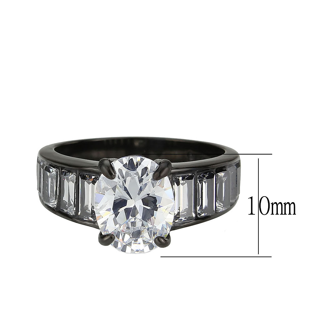MATK3778 - IP Black (Ion Plating) Stainless Steel Ring with AAA Grade CZ in Clear