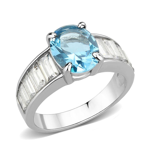 MATK3779 - High polished (no plating) Stainless Steel Ring with Synthetic in SeaBlue