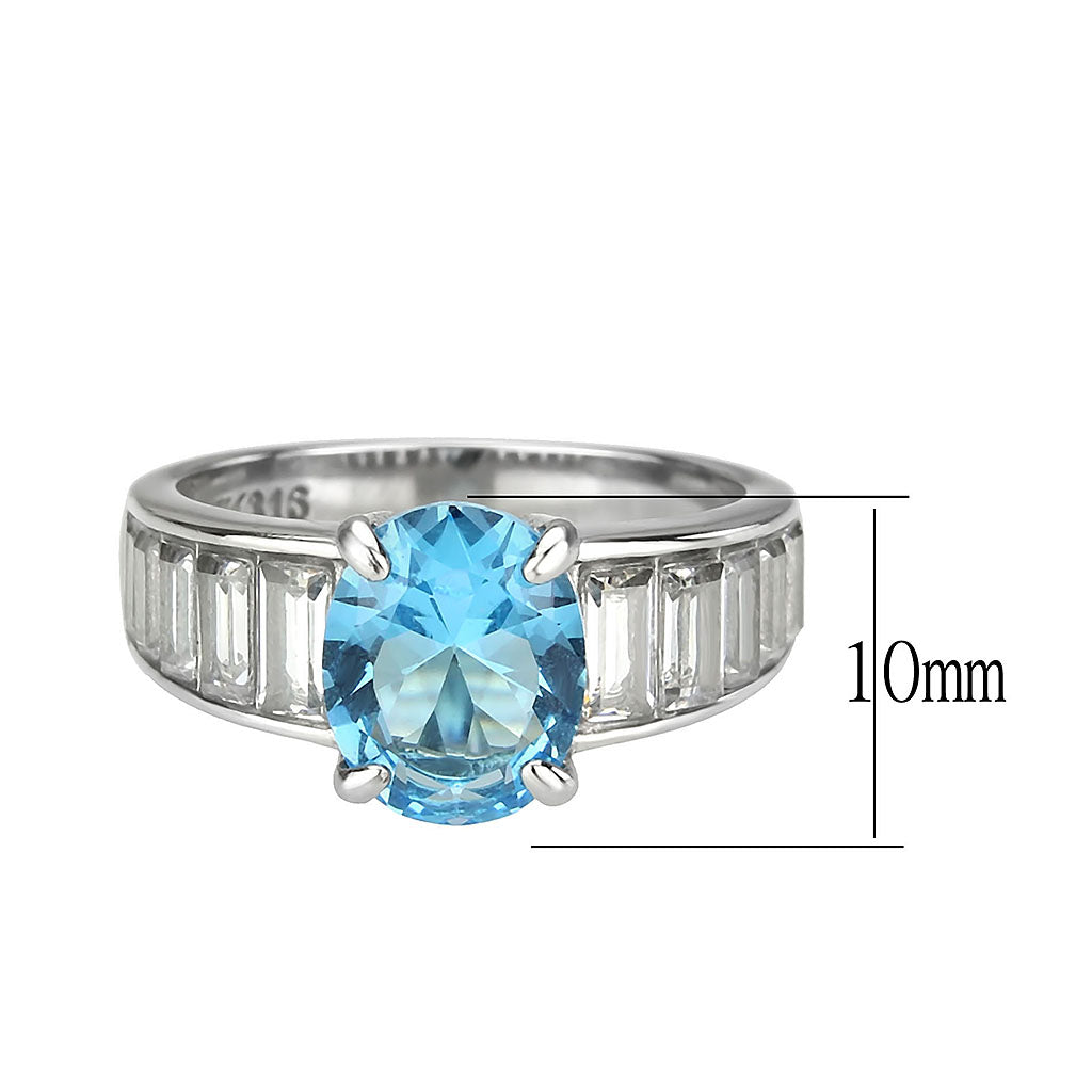 MATK3779 - High polished (no plating) Stainless Steel Ring with Synthetic in SeaBlue