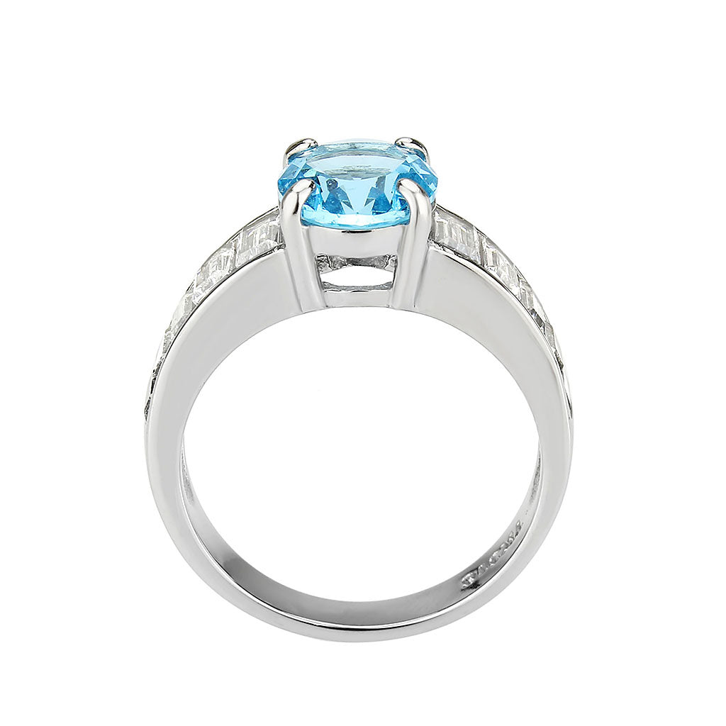 MATK3779 - High polished (no plating) Stainless Steel Ring with Synthetic in SeaBlue