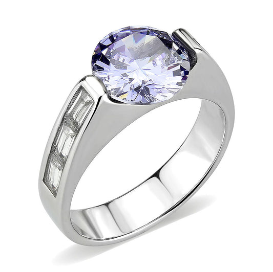 MATK3780 - High polished (no plating) Stainless Steel Ring with AAA Grade CZ in LightAmethyst