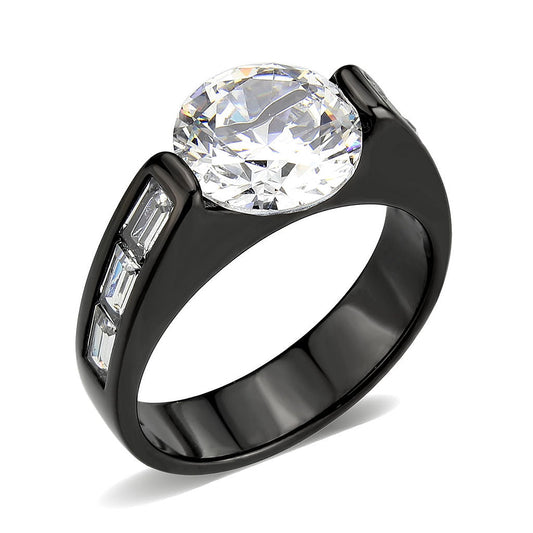 MATK3781 - IP Black (Ion Plating) Stainless Steel Ring with AAA Grade CZ in Clear