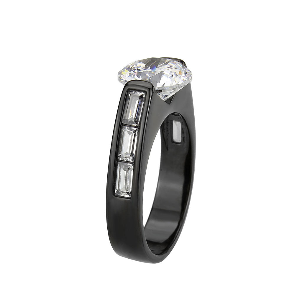 MATK3781 - IP Black (Ion Plating) Stainless Steel Ring with AAA Grade CZ in Clear