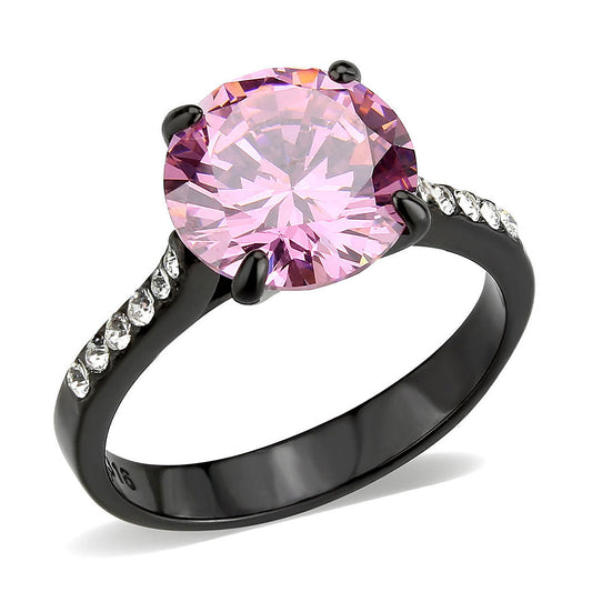 MATK3782 - IP Black (Ion Plating) Stainless Steel Ring with AAA Grade CZ in Rose