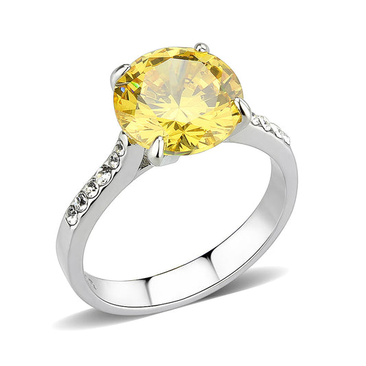 MATK3783 - High polished (no plating) Stainless Steel Ring with AAA Grade CZ in Topaz
