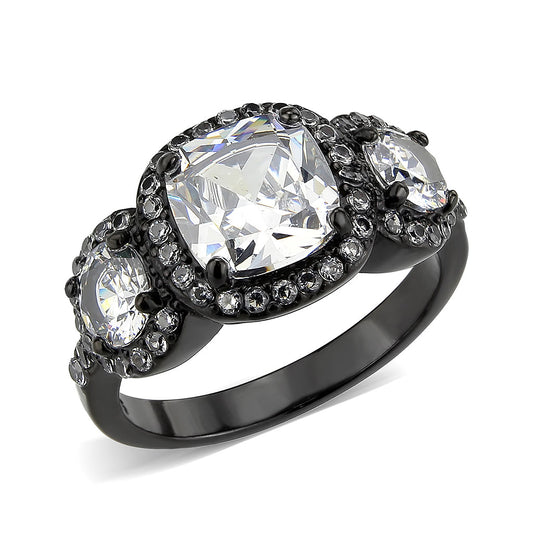 MATK3784 - IP Black (Ion Plating) Stainless Steel Ring with AAA Grade CZ in Clear