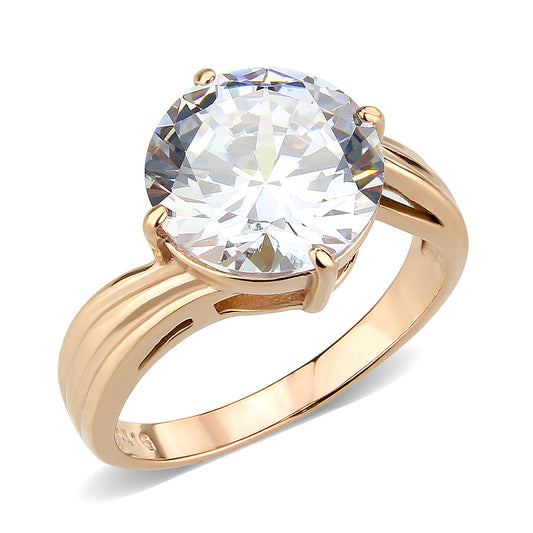 MATK3785 - IP Rose Gold(Ion Plating) Stainless Steel Ring with AAA Grade CZ in Clear